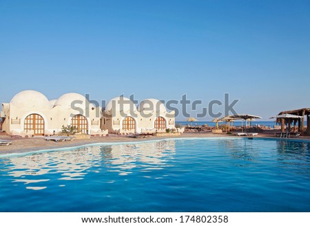 DAHAB, EGYPT - JANUARY 30, 2011: Empty resort during the Egyptian revolution. Most tourists and western workers fled Dahab during the revolution.