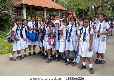 KANDY, SRI LANKA - FEBRUARY 26, 2014: Students from Girl\'s High School, the oldest school for girls in Kandy, Sri Lanka.