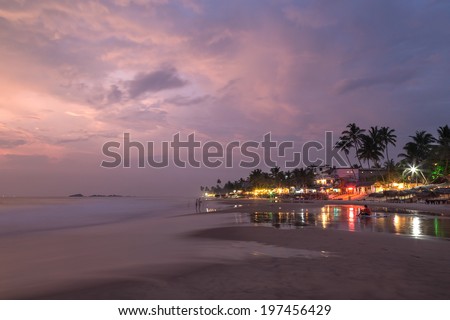 Lounge bar and night clubs at Hikkaduwa Beach, well known tourist international destination for board surfing.