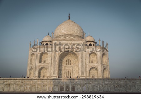 Close up view of Taj Mahal from East side. Post-processed with grain, texture and colour effect.
