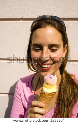 woman staring and smiling at ice-cream