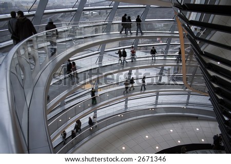 passage way up to the top of the reichstag dome, berlin, germany