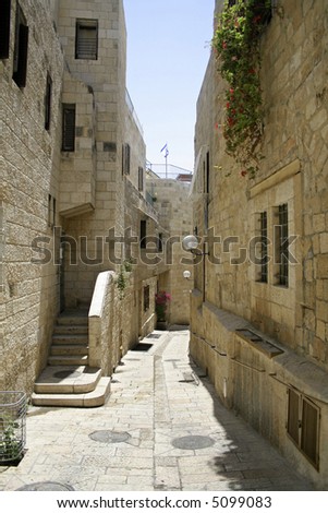 little back street in the old city of jerusalem, israel