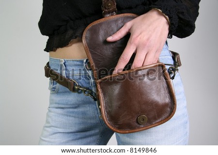 series: woman posing with money belt bag
