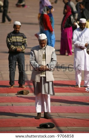 Men at prayer time at Jama Masjid, Delhi, India