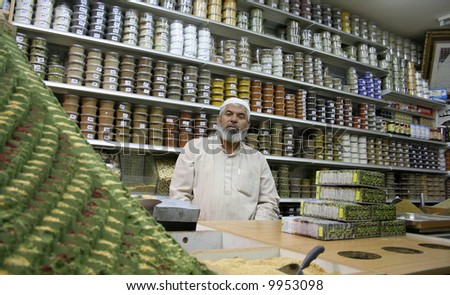 old muslim man in front of spice hill, old city jerusalem, israel