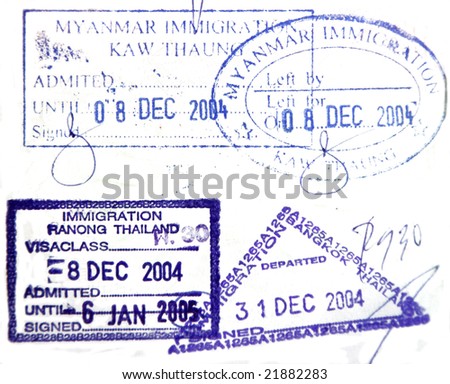 Visa passport stamp from Thailand and Burma