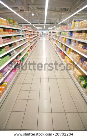 Wide Perspective Of Empty Supermarket Aisle Stock Photo 28982284 : Shutterstock