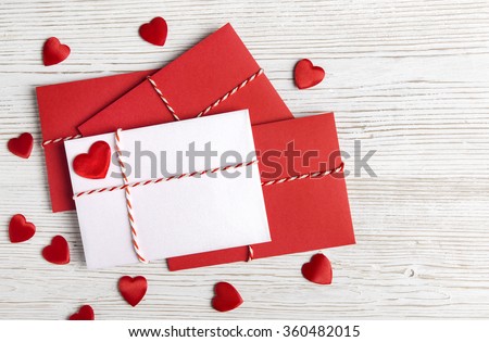Valentines Day Envelope Mail,  Red Heart Tied Rope. Valentine Letter Card, Wedding Love Concept