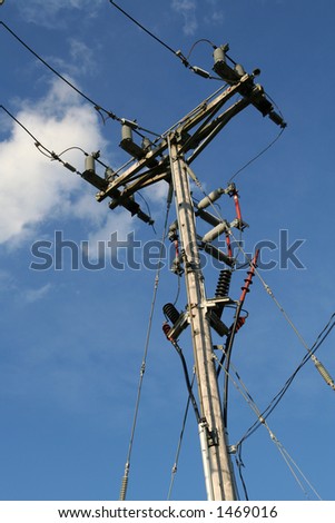 Hydro pole at an electrical distribution facility in Nepean, Ontario.