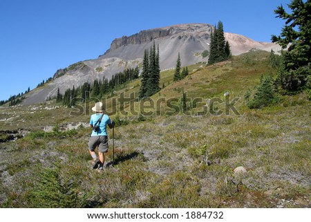 Woman hiking towards Ring Mountain. British Columbia. Canada.