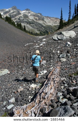 Woman hiking in Callaghan Valley. British Columbia. Canada.