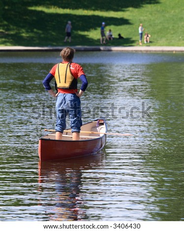 Man Standing Up In A Canoe. Ottawa, Ontario. Canada. Stock Photo 