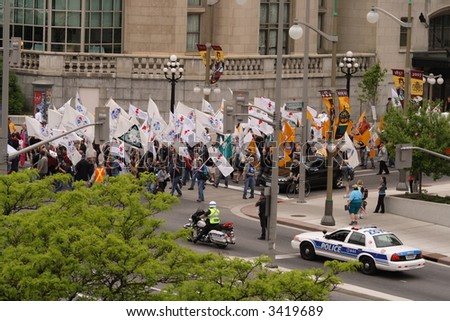 Rally over Canadian job losses. Ottawa, Ontario. Canada.