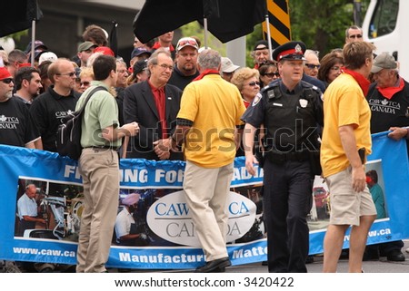 Buzz Hargrove, president of CAW, leading rally for loss of Canadian jobs. Ottawa, Ontario. Canada.