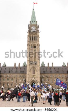 Unions rally against Canadian job losses on Parliament Hill. Ottawa, Ontario. Canada.