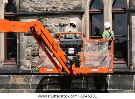 Workers inspecting the East Block of the Parliament Buildings. Parliament Hill. Ottawa, Ontario. Canada.