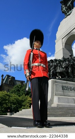 OTTAWA, ON - AUGUST 20: A Governor General\'s Foot Guard at the National War Memorial on August 20, 2008 in downtown Ottawa, Ontario, Canada.