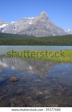 Mount Howse and Waterfowl Lake in Banff National Park, Alberta, Canada.