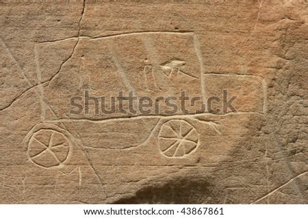 Native petroglyph in Writing-On-Stone Provincial Park, Alberta, Canada