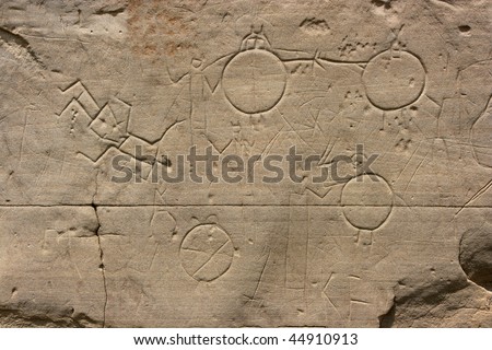 Petroglyphs (Native rock carving) in Writing-On-Stone Provincial Park, Alberta, Canada.