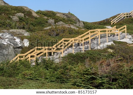 Stairs leading to Flat Point Lookout in Great Brehat, Newfoundland, Canada.
