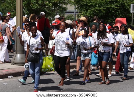 OTTAWA, CANADA – JULY 1: Women and girls spreading the word of God during Canada Day on July 1, 2011 in downtown Ottawa, Ontario.