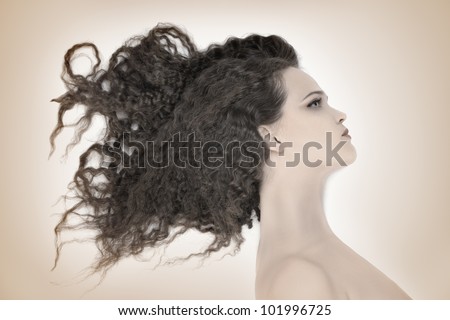Portrait Curly hair woman with beautiful thick hair