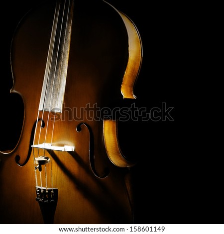 Cello orchestra musical instruments closeup on black