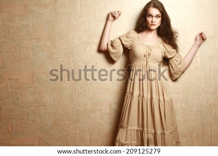 Fashion woman in vintage dress. Retro dress model elegant romantic style