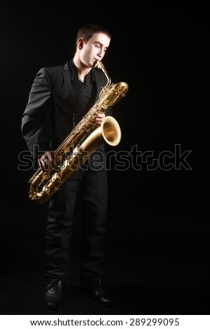 Saxophone Player Saxophonist jazz man with Sax baritone