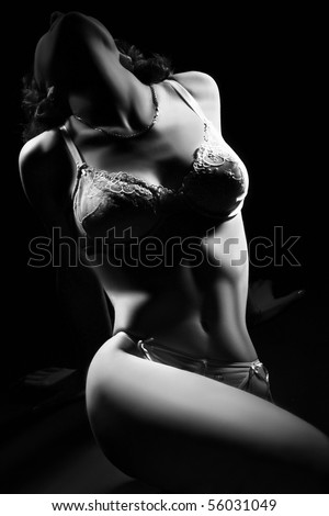 stock photo Woman in lingerie Black and white nudity