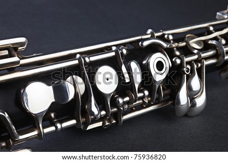 Oboe musical instrument of symphony orchestra. Oboe mechanism detail