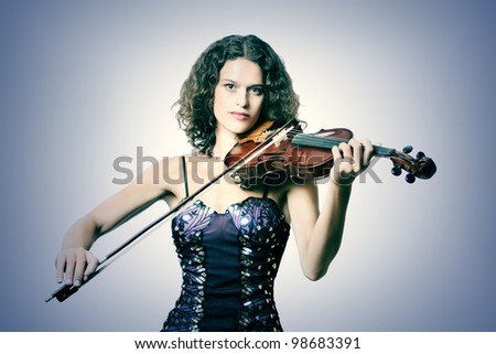 Violin classical musician violinist performer. Woman with musical instrument