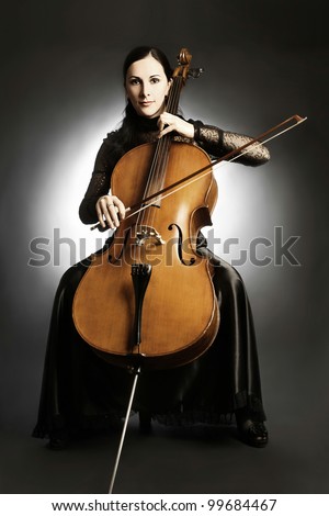 Cello classical musician cellist. Woman with musical instrument