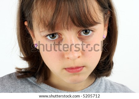 Girl in a bad mood against a white background