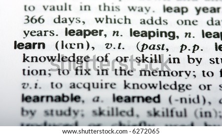The word learn in closeup with shallow depth of field