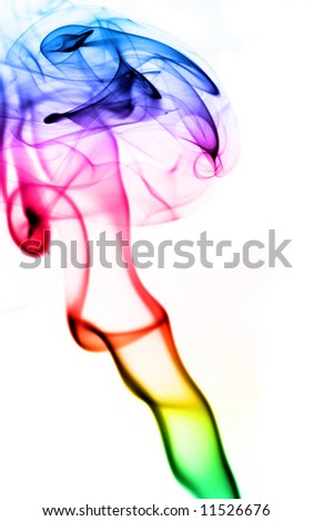 Abstract colourful art created from candle smoke against a white background