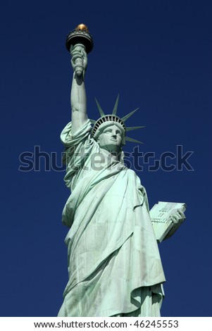The Statue of Liberty against a perfect blue sky