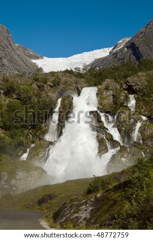 Briksdalsbreen Glacier and Waterfall in Norway