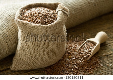Flax seed in a burlap bag