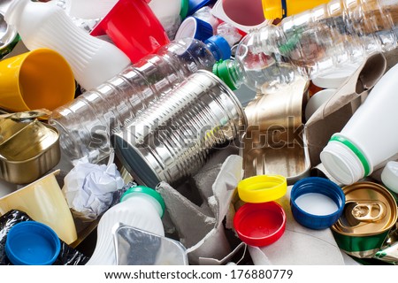 Reusable waste. Metal, plastic, paper and glass before segregation