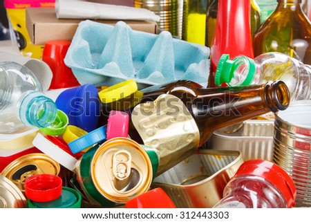 Recycling garbage and reusable waste management as metal, plastic, old paper products to be reused