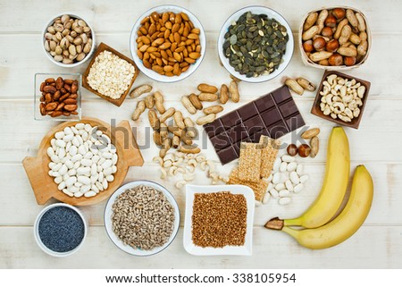 Products containing magnesium: pumpkin seeds, poppy seed, cashew nuts, beans, raw cocoa beans, almonds, sunflower seeds, oatmeal, buckwheat, peanuts, hazelnuts, pistachios, dark chocolate, sesame bars