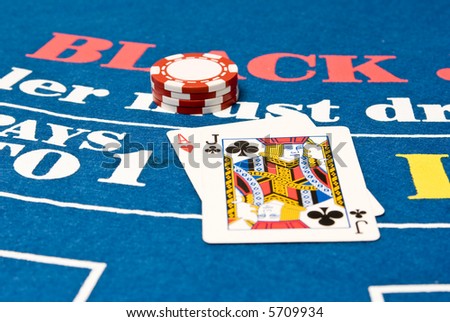 Blackjack hand on a blackjack table