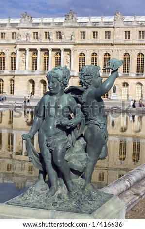 Bronze Statue, alongside the pond at the back of Palace or Chateau Versailles, Paris, France