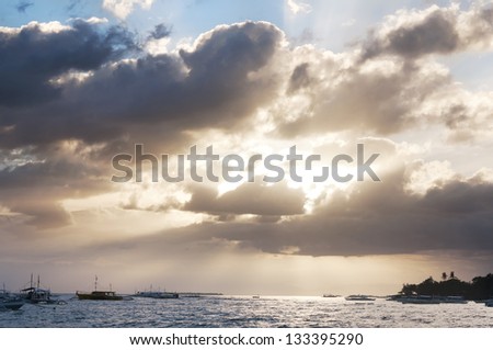 Diving boats on the sea and the sunset.