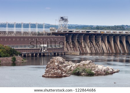Zaporozhye hydro power plant on the river Dnepr. Ukraine
