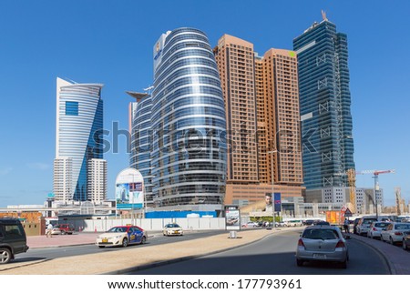 DUBAI, UAE-JANUARY 15: City streets January 15, 2014 in Dubai, UAE. City streets at day light.