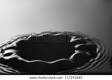 Water on a black background, circles from the drop